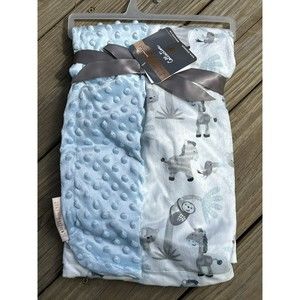 Blankets & Beyond Boys Baby Blanket Safari Animals Blue Minky Dots Textured New
